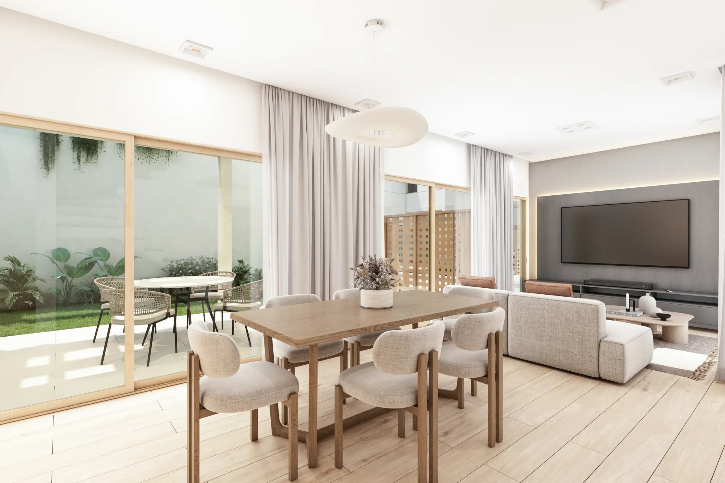 Living comedor luminoso con salida al jardín privado
