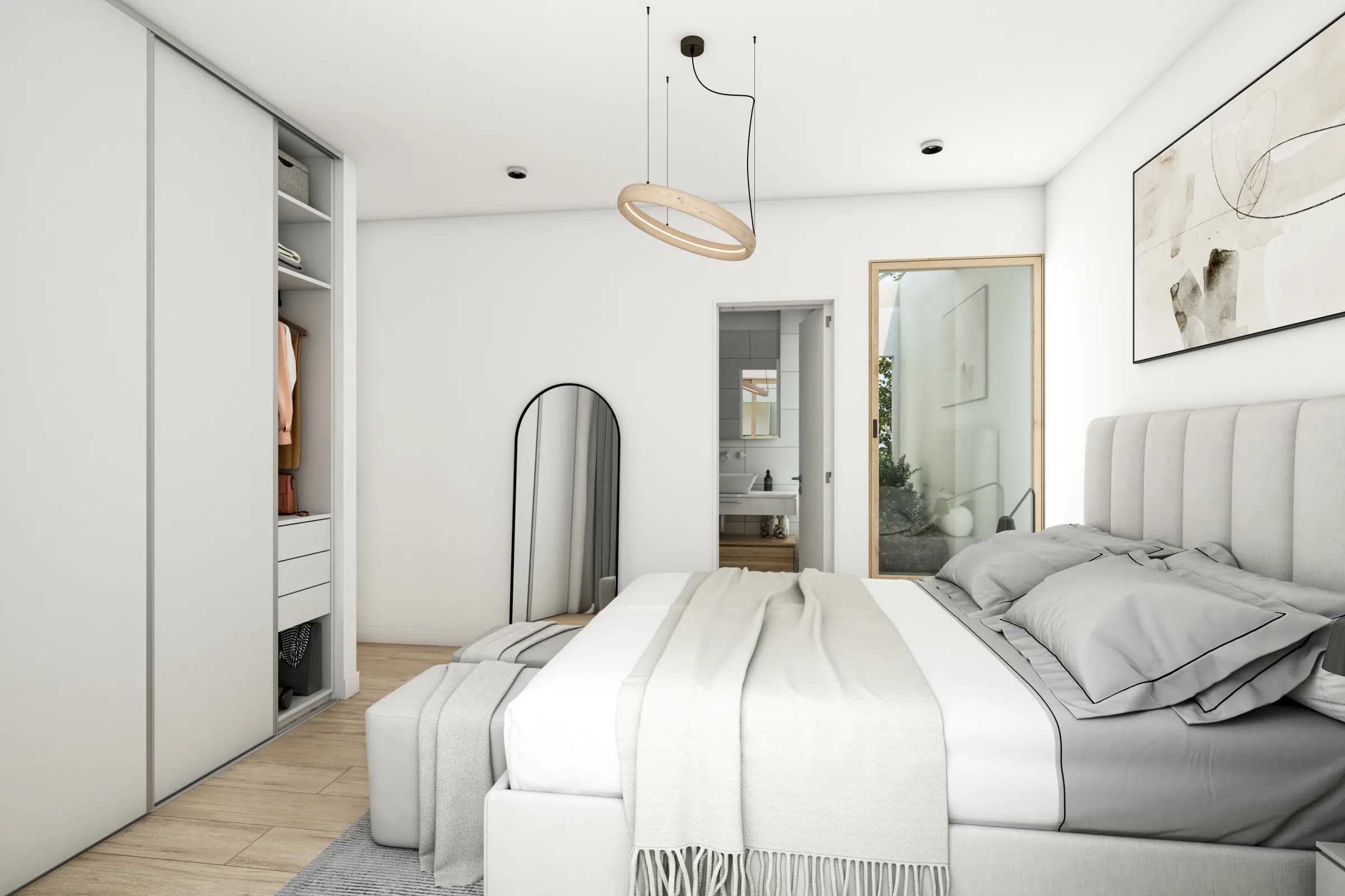Dormitorio principal en suite con vestidor y grandes ventanales